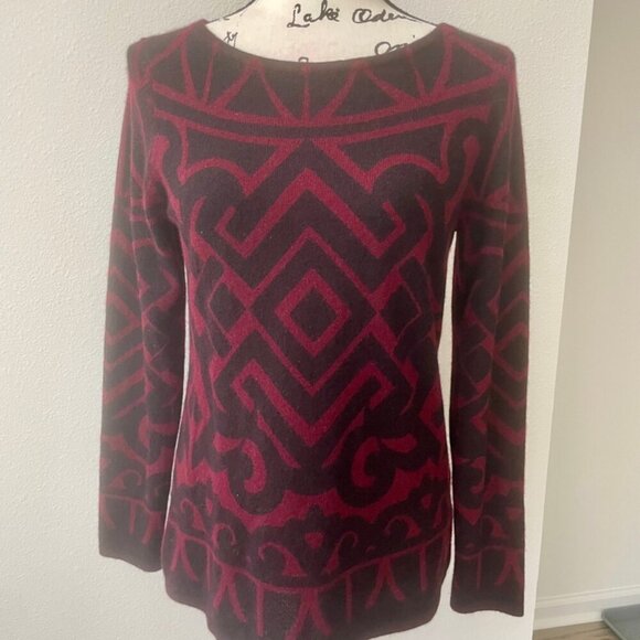 SOPHISTICATED CASHEMERE PULLOVER KNITTED SWEATER SYMETRIC GEOMETRIC PATTERN SZ S - Picture 13 of 16